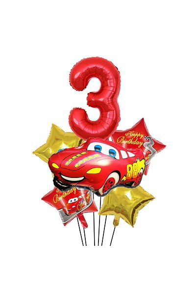 BAL10 DÜNYASI Red Car Star Figure Foil Balloon Set Age 3