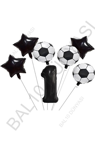 BAL10 DÜNYASI Star Number Football Ball Patterned Foil Balloon Set Age 1
