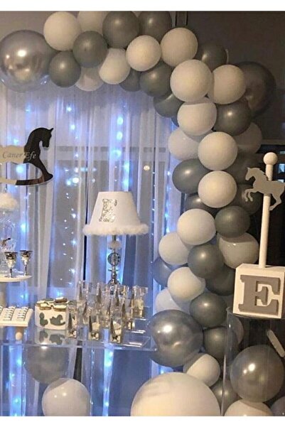 BAL10 DÜNYASI Pastel Gray White Balloon 100 Pieces + 5 Mt. Balloon Chain