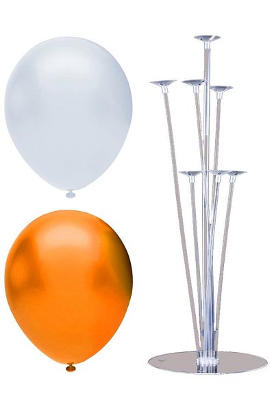 BAL10 DÜNYASI 7 Stick Balloon Stand + 100 Balloons (Orange - White)