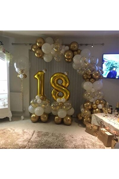 BAL10 DÜNYASI 18 Year Old Chrome Gold White Transparent Confetti Balloon Set
