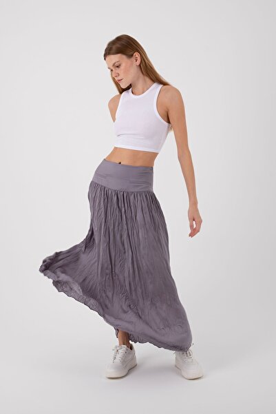 ONE8 Maxi Length Crush Skirt with Ornamental Pocket Detail and Side Zipper