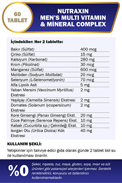 Nutraxin Multivitamin Mineral Complex Men's 2. % 50 Erkeklere Özel 2 Adet Ürün