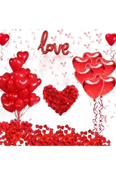 BAL10 DÜNYASI Valentine's Day Decoration Package Red Love Heart Balloon Set