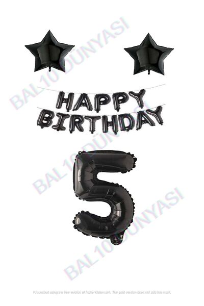 BAL10 DÜNYASI بالون عيد ميلاد سعيد باللون الأسود من رقائق الفويل على شكل نجمة...