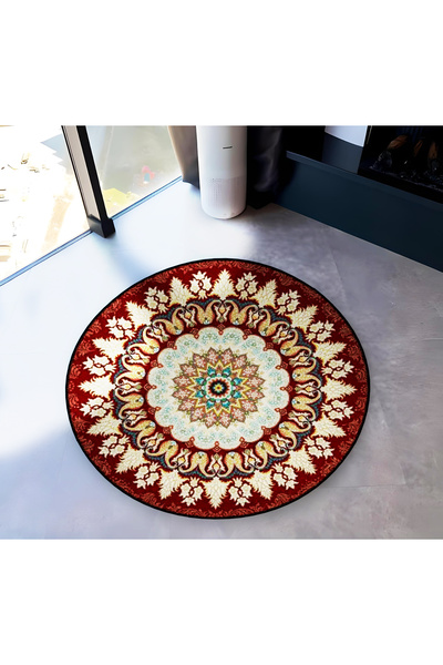 Rugs Modern Halı Mira Round Red Beige Tones Antique Pattern Detailed Woven Ba...
