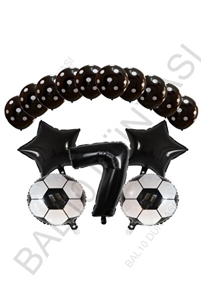 BAL10 DÜNYASI Black Number Football Ball Star Foil and Score Balloon Set Age 7
