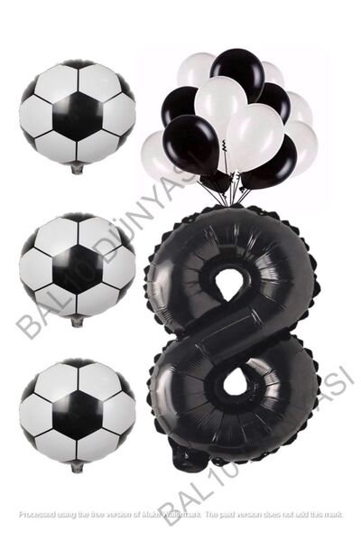 BAL10 DÜNYASI Black White Football Ball Foil And Latex Balloon Number Set Age 8