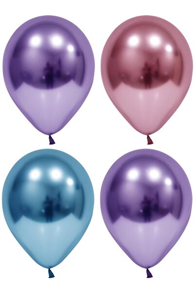 BAL10 DÜNYASI Blue Pink Purple Chrome Balloon 40 Pieces
