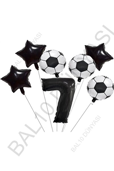 BAL10 DÜNYASI Star Number Football Ball Patterned Foil Balloon Set Age 7