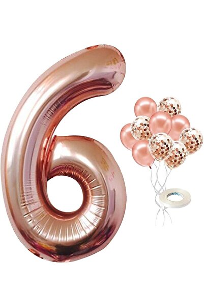 BAL10 DÜNYASI 6 Yaş Rose Gold Rakam Balon Konfetili Balon Seti