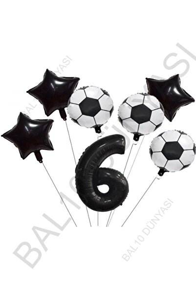 BAL10 DÜNYASI Star Number Football Ball Patterned Foil Balloon Set Age 6