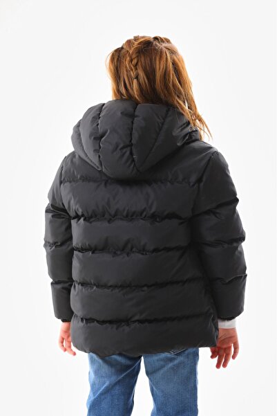 Mina Черно пухено яке от полар за момиче - Зимно яке с качулка