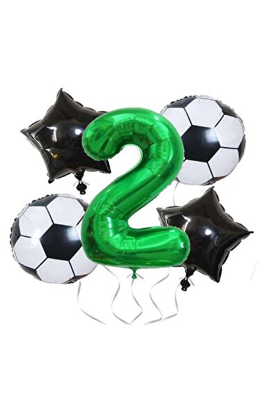 BAL10 DÜNYASI Green Football Themed Number Balloon Set - Age 2