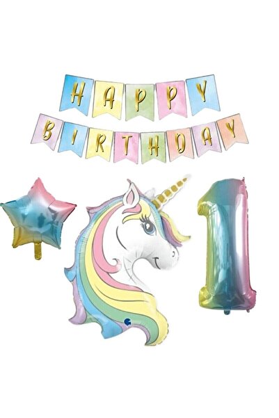 BAL10 DÜNYASI مجموعة بالونات يونيكورن فويل لعمر سنة واحدة
