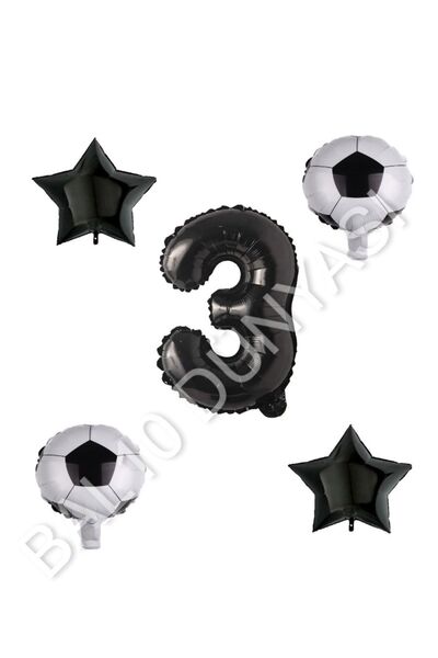 BAL10 DÜNYASI Football Ball Star Number Balloon Set Black Age 3