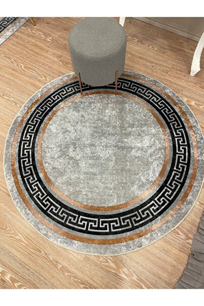 Brillant Klasik Bordürlü Çizgili Yuvarlak Lateks Deri Taban Saçaksız Salon Ha...