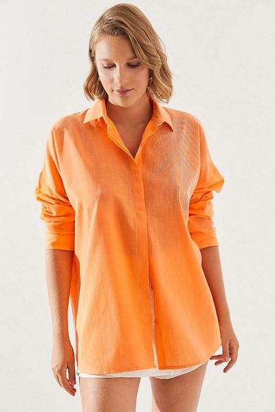 Bianco Lucci Oversize Women's Shirt - Stone Detailed, Model 5906 60251485