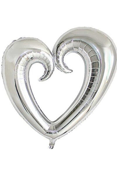 BAL10 DÜNYASI بالون فويل قلب فضي فارغ في المنتصف 40 بوصة 100 سم