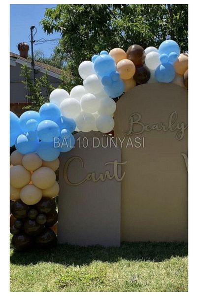 BAL10 DÜNYASI Pastel Blue White Chocolate Brown Skin Color Balloon Chain 70 Pieces + 5 Mt Balloon Chain