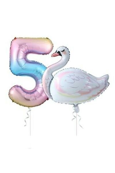 BAL10 DÜNYASI Swan Balloon Rainbow Figure Foil Balloon Set Age 5
