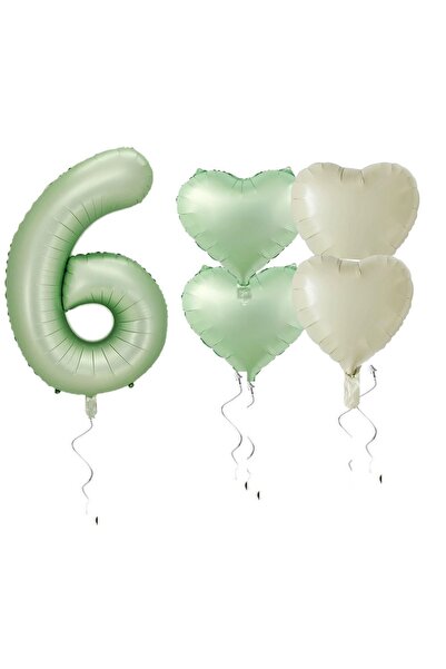 BAL10 DÜNYASI مجموعة بالونات فويل منقوشة على شكل قلب أخضر مائي لعمر 6 سنوات