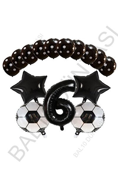 BAL10 DÜNYASI Black Number Football Ball Star Foil and Score Balloon Set Age 6