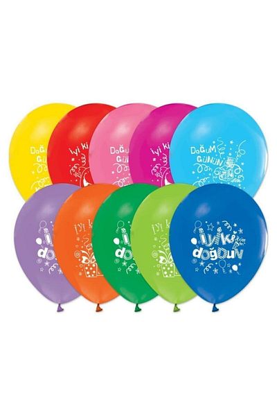 BAL10 DÜNYASI Happy Birthday Printed Mixed Color Balloon 12 Inch 20 Pcs
