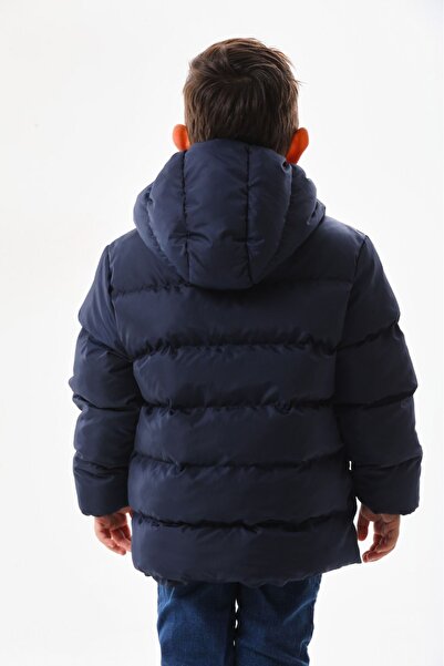 Mina Erkek Çocuk Lacivert Dolumlu İç Polarlı Kapüşonlu Kışlık Şişme Çocuk Mont Kaban
