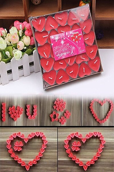 BEST PARTİ Tealight Mum 25'li Kalpli Kırmızı Yer Mumu Evlilik Teklifi Yıldönü...