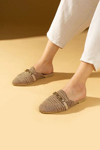 FEMME FATALE Gold Chain Detailed Mink Knitwear Slippers