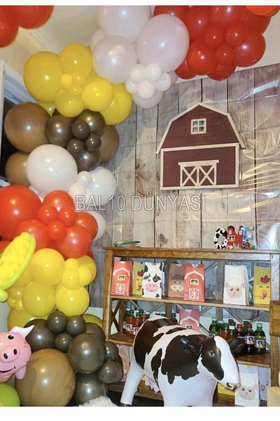 BAL10 DÜNYASI Yellow-Red-White-Caramel-Orange-Brown Color Balloon Chain 70 Pieces + 5 mt Balloon Chain
