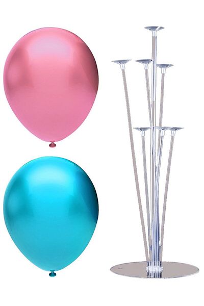 BAL10 DÜNYASI 7 Stick Balloon Stand + 50 Balloons (Light Blue, Pink)