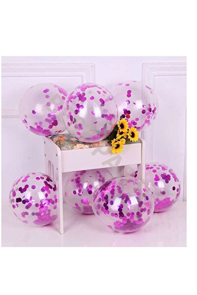 BAL10 DÜNYASI Transparent Latex Balloon Set of 10 with Pink Confetti