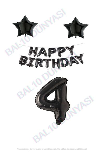 BAL10 DÜNYASI Happy Birthday Black Color Foil Balloon Star Foil And Number Se...