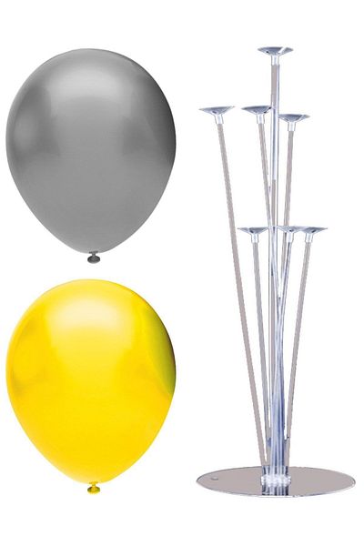 BAL10 DÜNYASI 7 Stick Balloon Stand + 7 Balloons (Yellow, Silver)