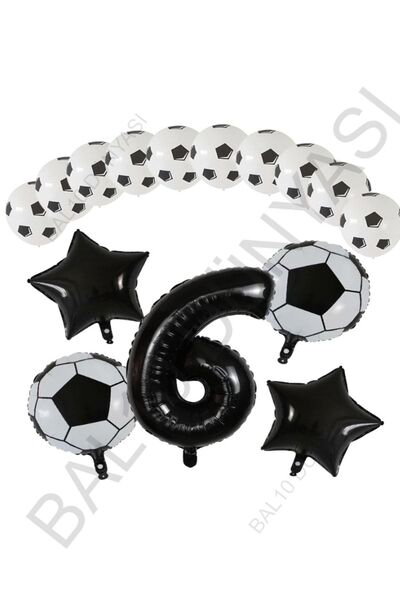 BAL10 DÜNYASI Football Ball Star Foil Black Number and Printed Balloon Set Age 6