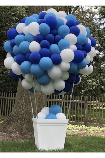 BAL10 DÜNYASI Pastel White-light Blue-dark Blue Balloon Chain 100 Pieces + 5 Mt Balloon Chain