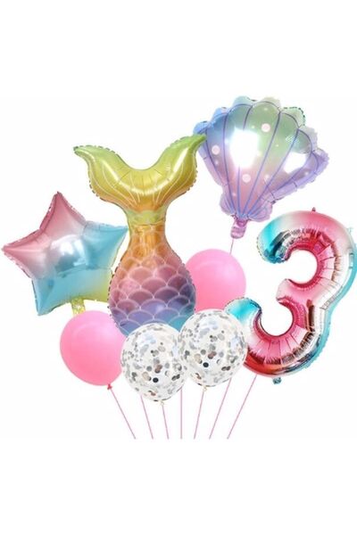 RÖNESANS PARTİ Deniz Concept 3 Year Old Number Balloon Birthday Set