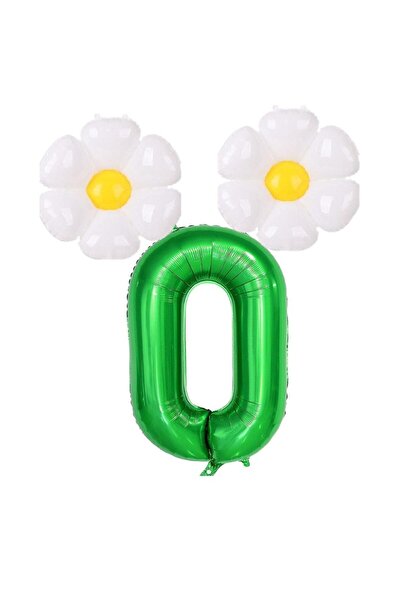 BAL10 DÜNYASI 0 Number Dark Green Number and Daisy Foil Balloon Set