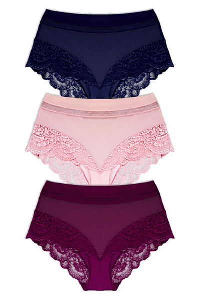 Cottonhill Large Size Lace Detailed Transparent Bikini Panties - Pack of 3