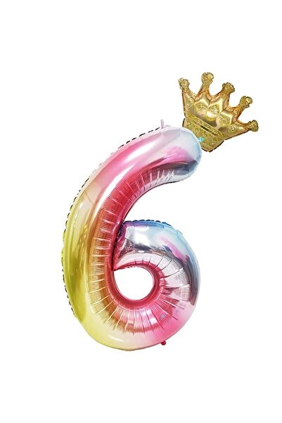 BAL10 DÜNYASI مجموعة بالونات عيد ميلاد برقم قوس قزح بعمر 6 سنوات وبالون فويل ...