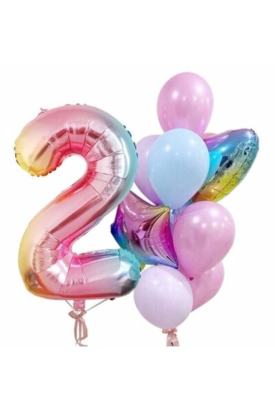BAL10 DÜNYASI Rainbow Balloon Colorful Age Balloon Numeral Concept Age 2