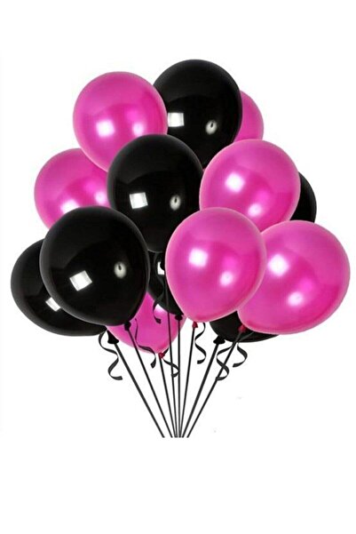 BAL10 DÜNYASI Fuchsia - Black Mixed Metallic Balloon 25 Pieces