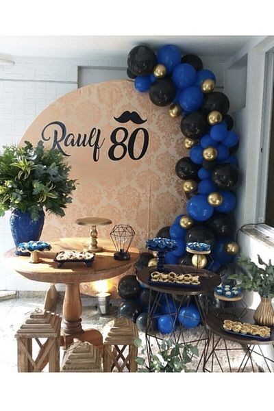 BAL10 DÜNYASI Dark Blue Black Chrome Gold Balloon Chain 50 Pieces