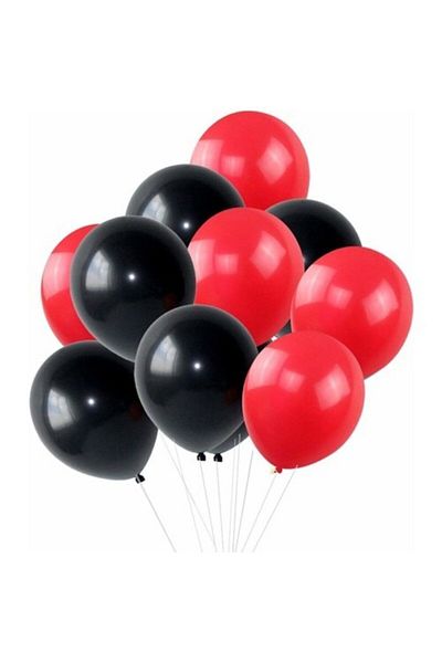 BAL10 DÜNYASI 25 Pieces 12 Inch Party Balloons Metallic Red - Pastel Black