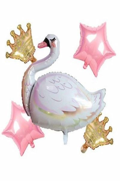 BAL10 DÜNYASI Swan Balloon King Crown Star Foil Balloon Set