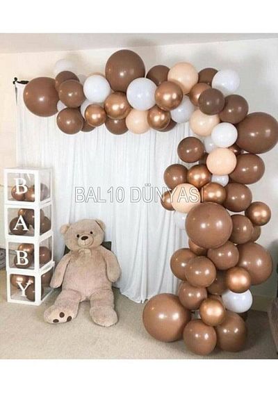 BAL10 DÜNYASI Chrome Gold Chocolate Brown Skin and White Balloon Set 70 Pieces + 5 m Balloon Chain