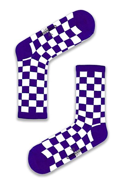 CARNAVAL SOCKS Лилави шарени цветни спортни чорапи с шахматна дъска