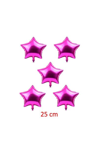 BAL10 DÜNYASI Fuchsia Pink Color 10 Inch 25 cm Star Foil Balloon 5 Pieces